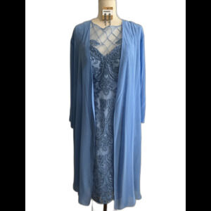 Sky Blue Formal Dress with Earrings. Size 8. Sheer jacket and corset back